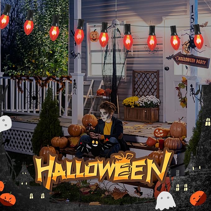 Abeja Flicker Flame Light Bulbs C7 Clear Flame Shape Candelabra Bulbs Fits C7 / E12 Base String Lights, Candelabra Lights, 25Pack