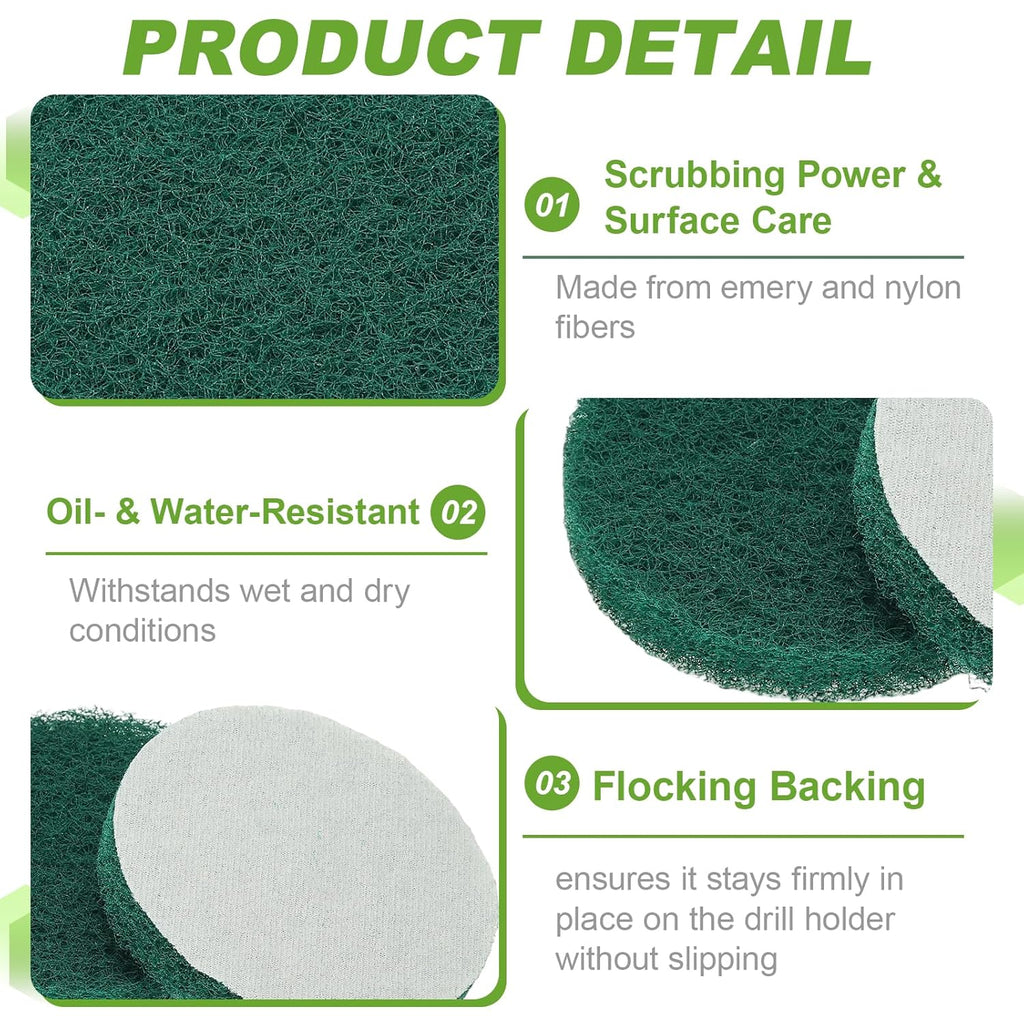 Power Scrub Pads, Scrubbing Pads 180 Grits Scouring Discs - Fitting for (Home Kitchen Cleaning - Drill Attachment - Scrubber Replacement) 16 Pcs & 4 Inch & Green