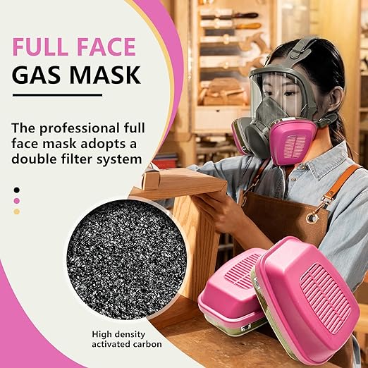 Full Face Respirator Mask with Filter, Cover Organic Vapor Anti-fog mask, Reusable Gas Mask for Spray Paint Chemical Epoxy Resin Dust Mask for Construction, Woodworking, Welding, Polishing, Sanding