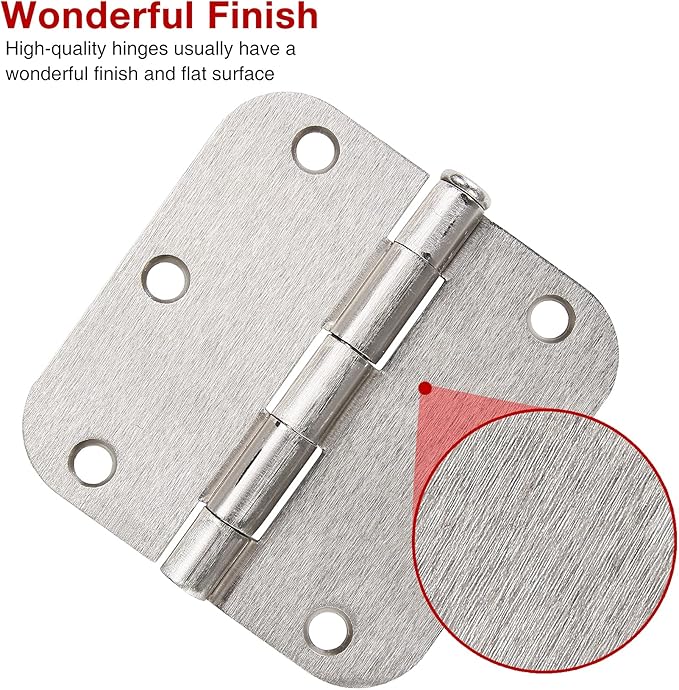 100 Pack Interior Door Hinges Brushed Nickel 3.5 inch x 3 1/2" 5/8" Round Residential Bi-fold Bedroom Standard Hinge for Wood Single/Double Bedroom Doors Silver House Hardware Kit Controls 3 ½"