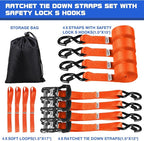 Tie Down Ratchet Straps with S Hooks Heavy Duty 4400 LB 1.5" x15' Lashing Appliance Moving Furniture Tow Rope Wheel, ATV,UTV,Dirt Bikes,Ladder Rack,Trailer,Boat,Truck Bed Accessories for Men Orange