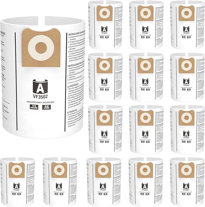 15 Pack 23743 VF3502 Vacuum Bags Compatible with Ridgid 12 to 16 Gallon Wet Dry Vacuums, High Efficiency Replacement Filter Bags for Model WD1950 WD1956 WD1850 WD1851 RV2400HF WD1450 WD1680 WD1270