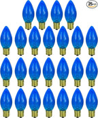 Sunlite Incandescent C9 Colored Night Light Bulb, 7 watts, 120 Volts, Intermediate E17 Screw Base, 2000 Rated Hours, Christmas-Lights Nightlight, Transparent Blue, 25 Pack