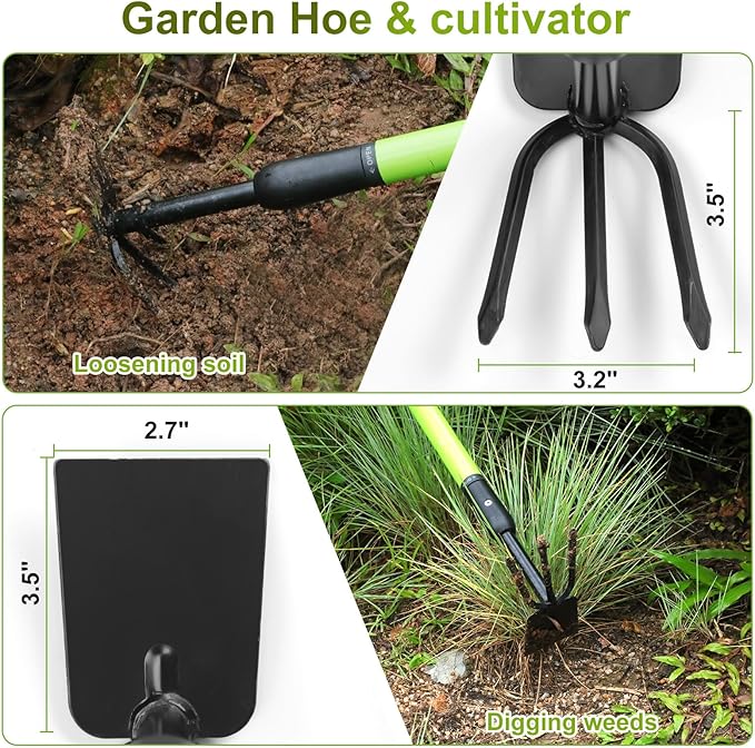 Telescopic Garden Hoe, Dual-Head Weeding and Cultivating Tool with Adjustable Handle, Lightweight Outdoor Hand Hoe for Raised Beds, Flower Planting, Camping, and Backyard Gardening