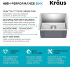 Kraus KHU101-21 Standart PRO 16 Gauge Undermount Single Bowl Set (4 Item Bundle: Sink, Bottom Grid, Drain Assembly, Kitchen Towel), 21 Inch, Stainless Steel