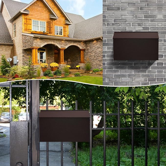 KYODOLED Wall-Mount Mailbox, Large Capacity Mail Box, Galvanized Steel Rust-Proof Metal Post Box, Mailboxes for Outside,15.7"x9.9"x4.9" Bronze