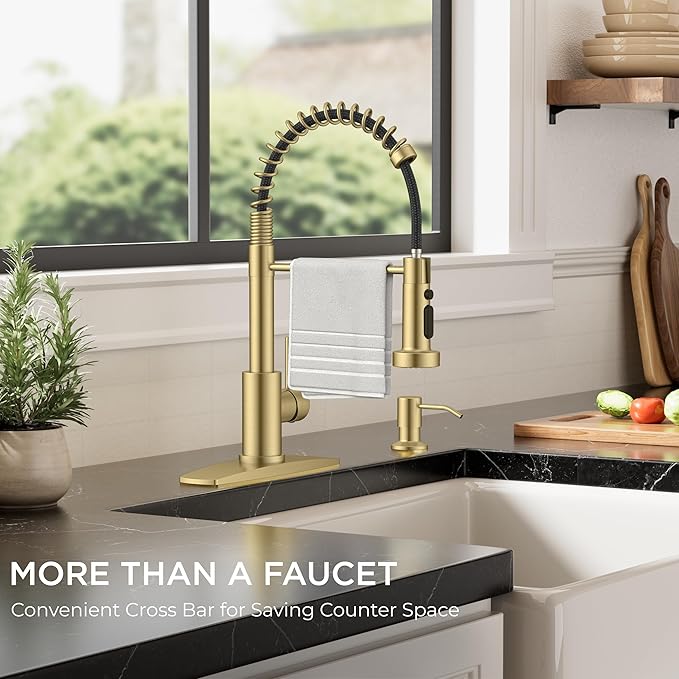 FORIOUS Kitchen Faucets with Sprayer, Stainless Steel Bar Sink Faucet Single Handle with Deck Plate, Commercial Pull Out Faucet for Kitchen Sink, Marine Boat Deck, Laundry Bar RV Camper