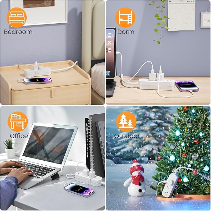 Short Extension Cord, 3 Outlets 3ft Extension Cord, 1875W Weatherproof Small Surge Protector, Mountable Small Extension Cord for Home, Outdoor, Travel.