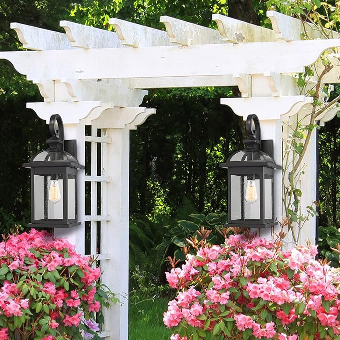 Darkaway Outdoor Lights Fixtures Wall Mount, Large 22inch Outdoor Wall Sconce Lights with Seeded Glass Waterproof Outside Exterior Lights Fixture for House Front Porch Patio （Large, Black）