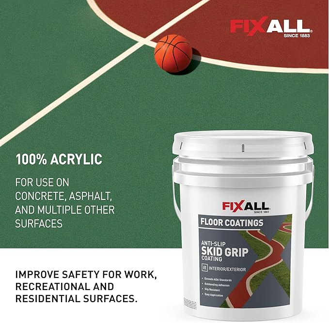 FIXALL Skid Grip Anti-Slip Coating, 5 Gallons, Camel, Exceeds ADA Standards, Ideal for Safety Areas, Slip-Resistant Pavement, Cement & Concrete Paint