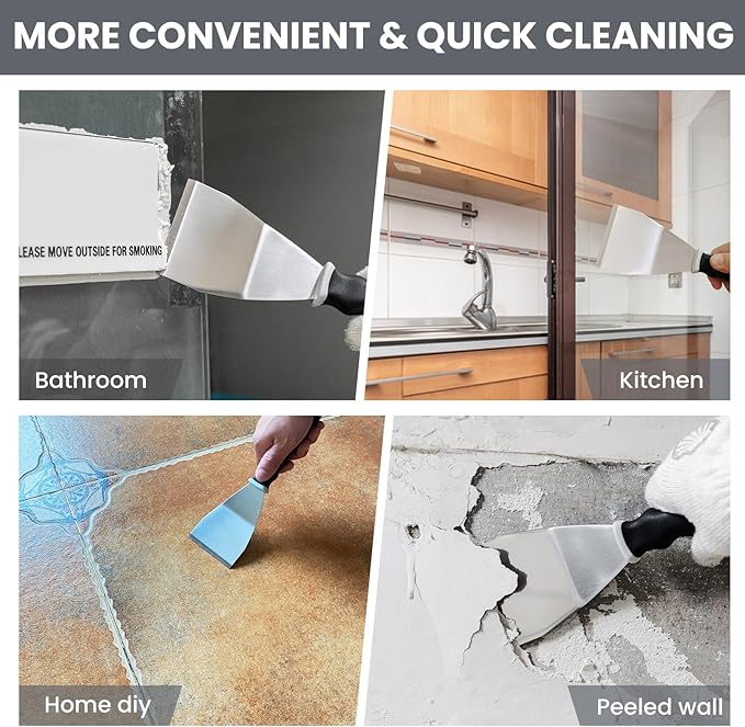 Mister Rui 2 Pack Paint Scraper Set, 3" Bent Paint Scraper with 10 in 1 Putty Knife, Stainless Steel Painting Tools, Metal Curved Floor Scraper for Cleaning, Removing, Repairing