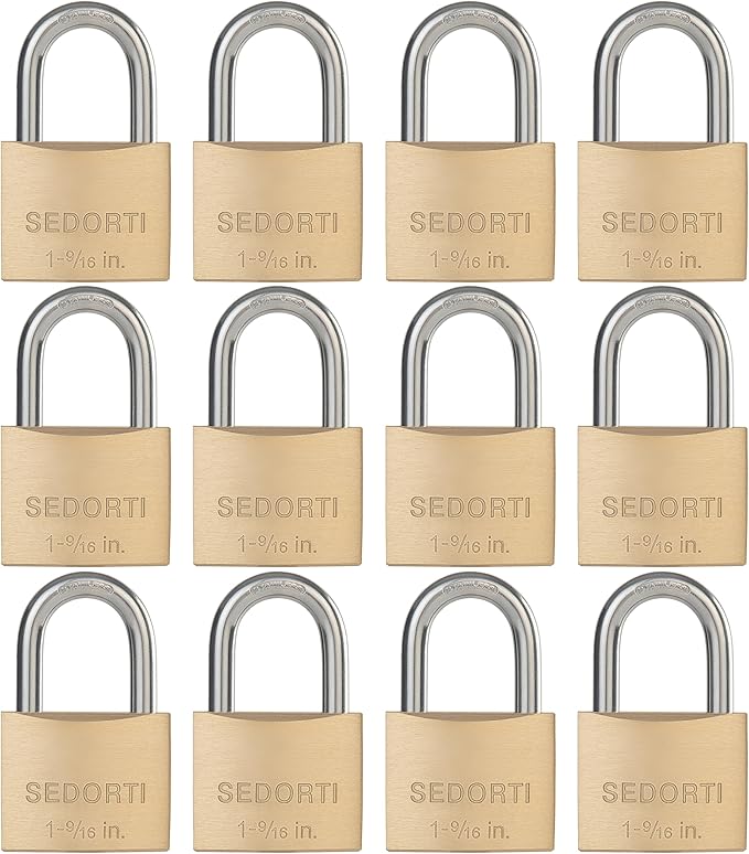 Weatherproof Padlock with Stainless Steel 304 Short Shackle and Solid Brass Body, 1-9/16 in. Wide, 12 Padlocks Keyed Alike, Marine Grade Rustproof Lock for Outdoors Use