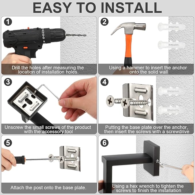 Gisafai 15 Pcs Bathroom Hardware Accessories Set 23.6 Inch Bath Towel Bar Kit Stainless Steel Bathroom Hardware Set Towel Racks Ring Hooks Paper Holder for Wall Mounted (Black)