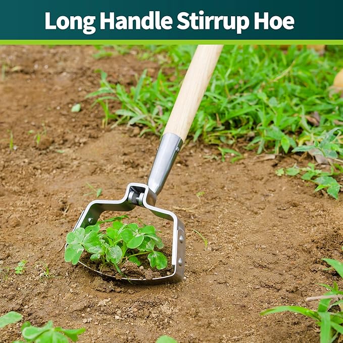 Berry&Bird Garden Weeder Hoe, 63'' Stainless Steel Hula Hoe for Weeding, Action Stirrup Hoe for Gardening Loop Scuffle Hoe with Wooden Long Handle Hand Weeder Tool Push Pull Dutch Hoe Heavy Duty