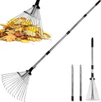 2 Packs Garden Rake for Leaves – Heavy Duty Metal Leaf Rake for Lawns with Adjustable Handle (33"-69") & Expandable Head (8"-15") – Durable for Lawn, Shrub, Garden Beds – Essential Gardening Tools