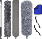 7 Pcs Microfiber Feather Duster with 100-inch Telescopic Extendable Pole, Washable and Reusable Cobweb Duster Kit, Dusters for Cleaning High Ceiling,Fan,Furniture,Blinds
