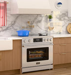 KoolMore 36 in. Professional Induction Oven Range with 11 Kw, Polished Glass Ceramic Cooktop, 7.8 Kw True Convection Oven, 6 Cu. Ft. Capacity, 240 Volts, CSA Certified in Stainless-Steel