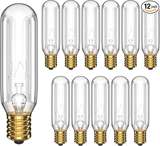 12 Pack - T6 Tubular Light Bulb - Clear 25 Watt - E12 Candelabra Base Dimmable - Warm White Light 180 Lumens E12 Candelabra Base