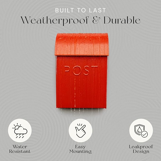 NACH Mailboxes for Outside Wall Mount, 15 x 10 x 4 inches, Red Wall Mounted Mailbox and Newspaper Holder, Waterproof Mailbox for Door - The Milano Mailbox
