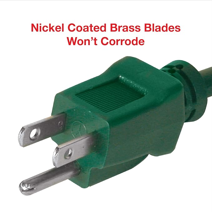 Clear Power Outdoor Extension Cord - 9 FT, Green | Lawn & Garden, 16/3 SJTW, 3-Outlet, Water & Weather Resistant, Flame Retardant, 3 Prong Grounded Plug, Perfect for Christmas and Holiday (CP10140)