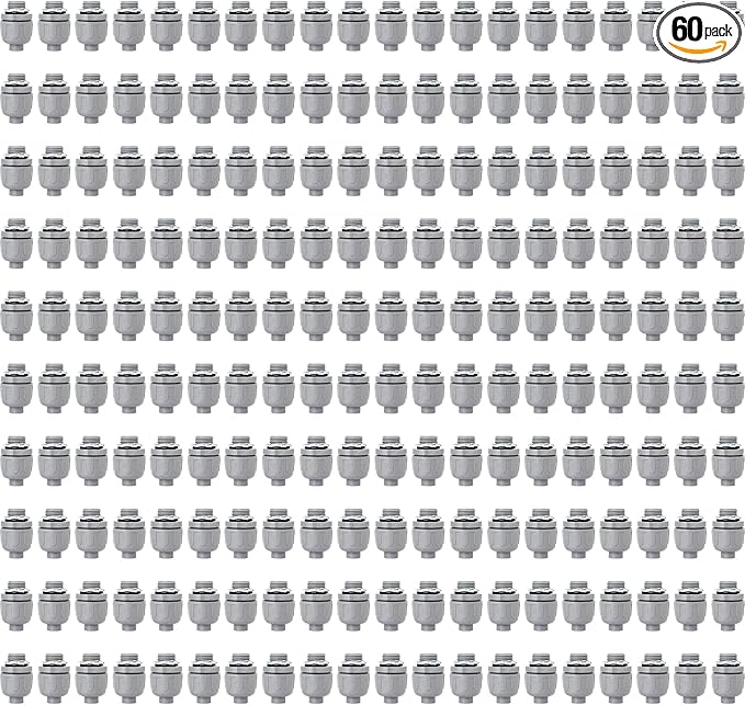 (60 Pack) 1/2 inch Liquid Tight Connector PVC Flexible Conduit Connector,Straight 180 Degree UL Listed Liquid Tight Connector, Non-Metallic Electrical Conduit Fittings