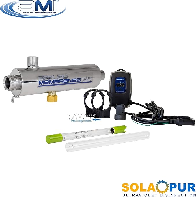 APPLIED MEMBRANES INC. Solapur Ultraviolet Water Purifier UV Sterilizer Filter for Point of Use Drinking Water Purification | 2 GPM | Helios Series UV-SPH-2