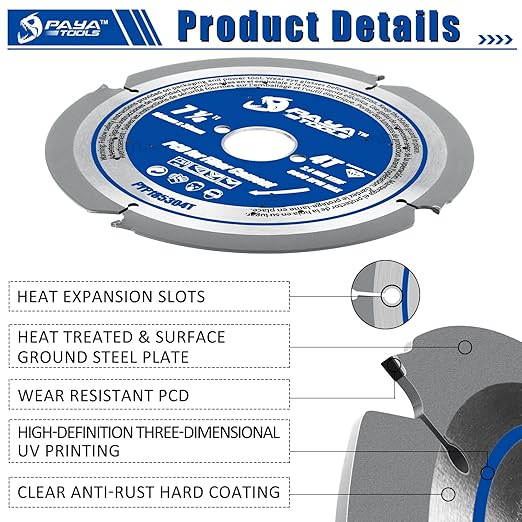 PCD Circular Saw Blade, 7-1/4-Inch x 4 Teeth x 30mm Bore (16, 20 & 25mm Reduction Rings Included), Polycrystalline Diamond Tipped for Fibre Cement Board, Hard Materials