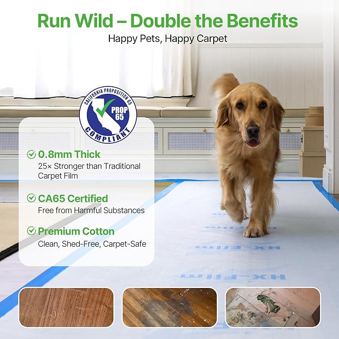 39"x100' Heavy-Duty Floor Protection | Construction Grade Carpet Protector | Drop Cloth Plastic Film for Hardwood Floors | Waterproof Painters Covering with No Residue(Ice Blue)