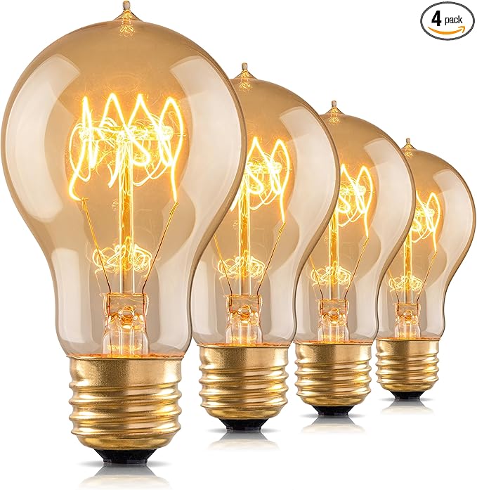 Warm Incandescent Light Bulbs 60 Watt,A19/A60 Vintage Style Edison Bulbs E26,Soft Yellow Light Bulbs,Amber Bulbs,Retro Light Bulb Old Fashioned,Halogen Dimmable Edison Bulb Squirrel Cage
