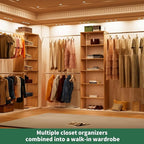 Closet System, 22.5" Wide Organizer with 3 Hanging Rods, Wood Tower Storage for Walk In Closets, Wall Mounted Wardrobe Organizer Kit, Bedroom, Fit Space 6-10 ft