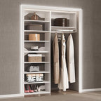 Modular Closet System, 43" Wide Organizer With Towers and Hanging, Wood Tower Storage for Walk In Closets, Wall Mounted Wardrobe Kit, Bedroom, White