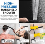 G-Promise All Metal 14 Inch Shower Head with Massage Mode Handheld, Rain Shower Head with Handheld Spray Combo, 3-Way Diverter with Pause Setting, 12 Inch Adjustable Extension Arm (Matte Black)