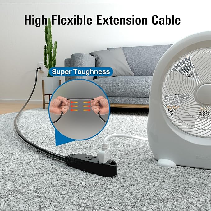 K KASONIC - 50-Feet 3 Outlet Extension Cord, ETL/UL Listed, 16/3 SJTW 3-Wire Grounded, 13 Amp 125 V 1625 Watts, Multi-Outlet Indoor/Outdoor Use, Black