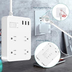 Jgstkcity Outdoor Waterproof Power Strip, 4 Flat Plug Outlets and 3 USB Ports, Mountable Weatherproof Surge Protector, Multi Outlet Extension for Camping, Garden, Kitchen, Bathroom, 6ft Cord (White)