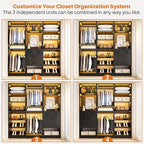 Unikito 75” Closet System with Drawers, 6.2FT Wood Closet Organizer with Hanging Rods and Mirror, Reversible Large Walk in Closets Wardrobe Garment Rack with Shoe Shelves, Max Load 2000 LBS, Black