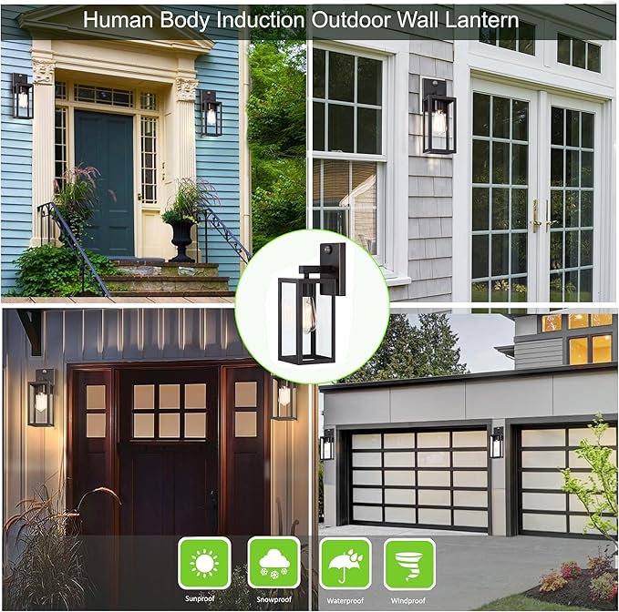 GRUENLICH Dusk to Dawn Large Outdoor Wall Lantern, PIR Motion Sensor Wall Sconce, E26 Base Max 60W, Metal Housing Plus Glass, Oil Rubbed Bronze Finish, Bulb Not Included, 2-Pack