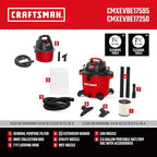 CRAFTSMAN CMXEVBE17595 16 Gal. 6.5 Peak HP Wet/Dry Shop Vacuum with Filter, Dust Bag, Hose, Attachments and CMXEVBE17250 2.5 Gal. 2.5 Peak HP Portable Vac with Filter Bag, Hose and Attachments