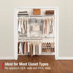 Rubbermaid Configurations Custom Closet Kit 6-10 Ft. Adjustable Metal Wire Shelving White Finish Expandable Organization System Hardware Included for Home Closet/Pantry/Laundry/Mudroom