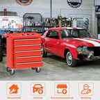 5-Drawer Rolling Tool Chest, Tool Box with 4 Wheels and Drawers, High Capacity Detachable Mobile Tool Storage Cabinet for Garage, Workshop, Mechanics and Repair Room (Red)