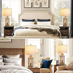 Touch Control Farmhouse Table Lamp Set of 2 with 2 USB Ports, 3 Way Dimmable Bedside Lamps with 2 LED Nightlight，Rustic Nightstand Lamps for Bedroom, Living Room Office (4 LED Bulbs Included)