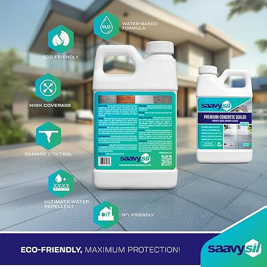 Silane Siloxane Penetrating Concrete Sealer – Half Gallon Makes 1 Gallon – Eco-Friendly - Water-Based Waterproof Protection for Indoor/Outdoor Concrete, Masonry, Brick, Pavers & Stone – Clear Finish