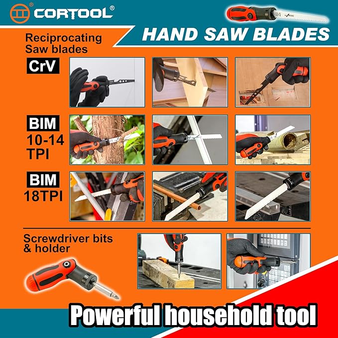 Multi Blades Hand Saw, Small Hand Saw Tool Set for Cutting Wood, Drywall, Plywood, Plastic, Soft Metal for DIY Crafts in Portable Storage Case with Screwdriver Bits