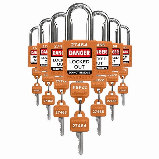 TRADESAFE Lockout Tagout Locks Set - 7 Orange Loto Locks, Lockout Locks Keyed Different, 2 Keys Per Lock, OSHA Compliant Lock Out Tag Out Padlocks, Safety Padlocks for Electrical Lockout Tag Out Kits