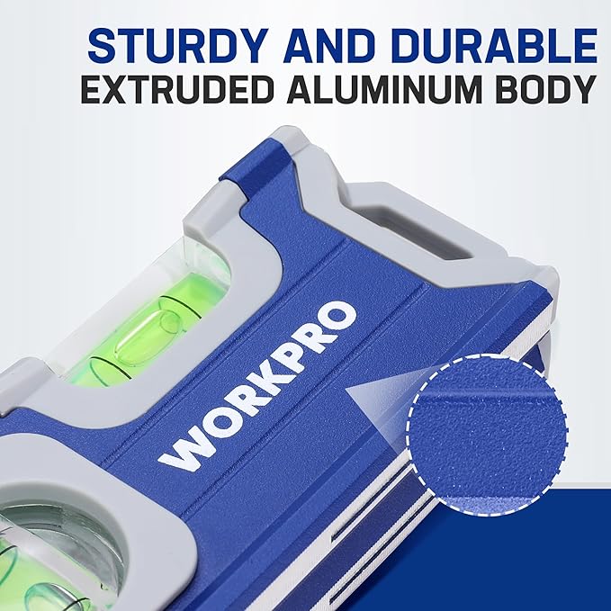 WORKPRO Small Level, 4-1/2 Inch Mini Level Tool, Magnetic Pocket Level with 2 Different Bubbles 90°/180°, Aluminum Alloy Construction, Cobalt Blue