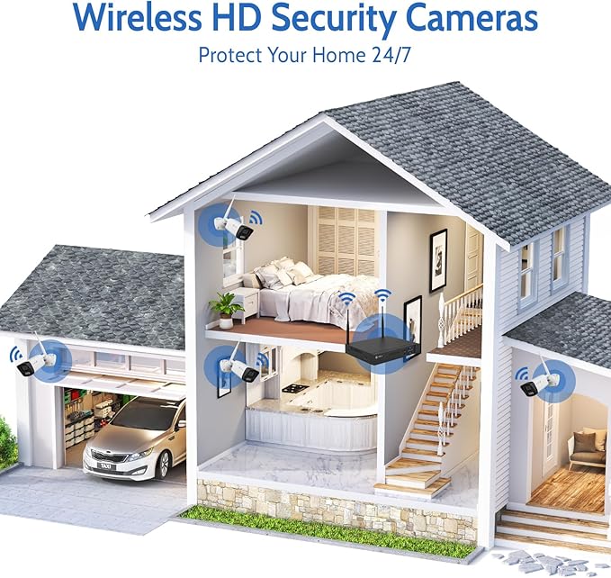 Zypola® Wireless Security Camera System, 4CH NVR with 4 WiFi Outdoor Cameras and 500GB HDD, 1080P Full HD Video, Color Night Vision, Human Motion Detection, Weatherproof for Home Business