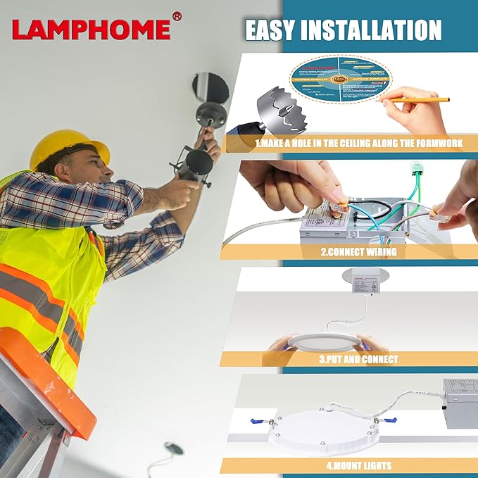 LAMPHOME 24-Pack of 8-Inch Slim LED Recessed Lights with Junction Box, Adjustable Color Temperatures (2700K-5000K), 18W Equivalent to 125W, Dimmable, 1600LM Brightness - ETL and Energy Star Certified