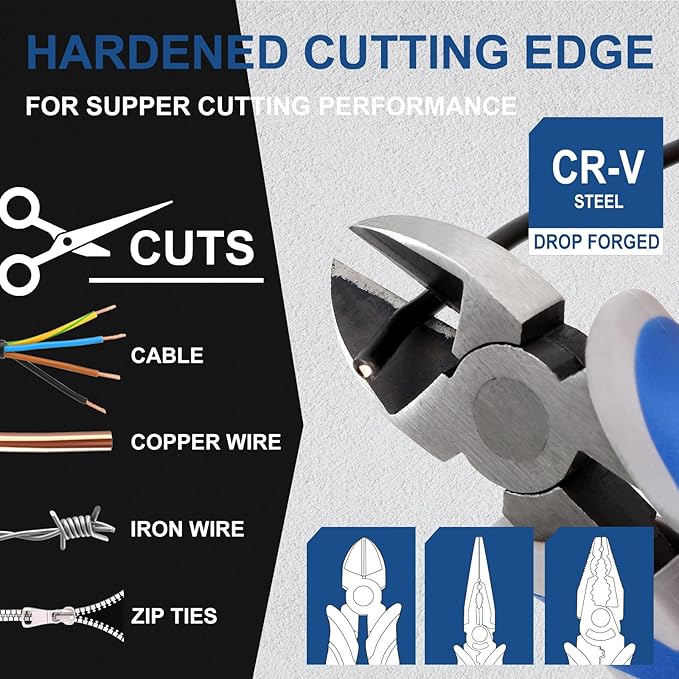 COMOWARE 7Pcs Pliers Tool Set, Mechanic Pliers with Rolling Pouch, including Groove Joint Long Nose Slip Joint Diagonal & Wire Plier for Home DIY Craft Projects Basic Repairs