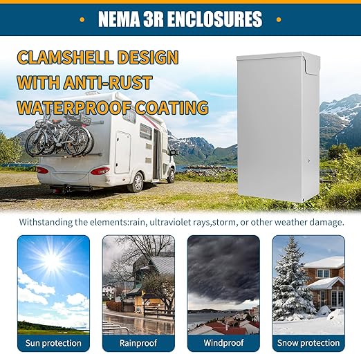 RV Electrical Outlet Panel with Breaker Temporary Power Outlet Panel RV Circuit Breaker Box with 20,30,50-Amp Receptacle Installed Weatherproof RV Power Outlet Box