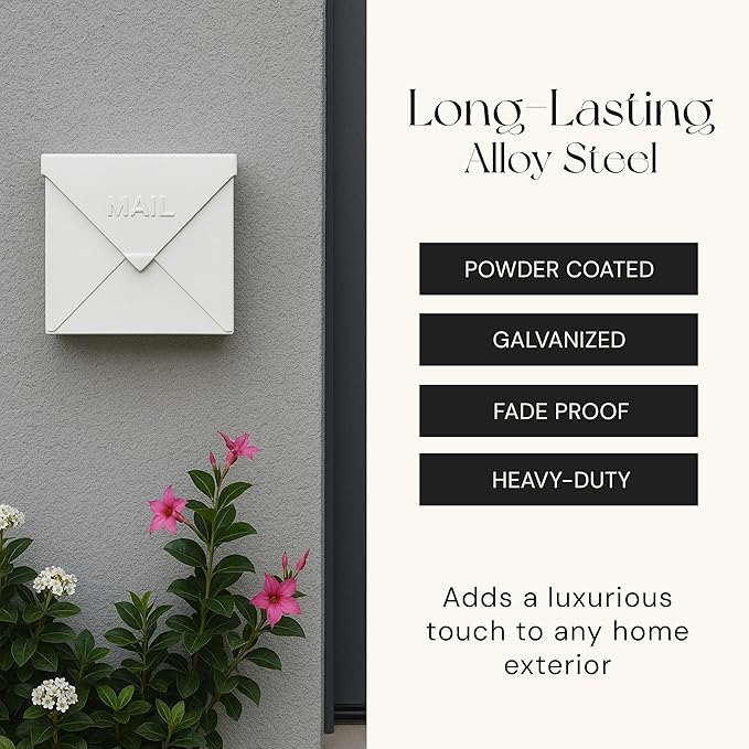 NACH Chicago White Extra Large Mailbox, Rust Resistant Large Mailboxes for Outside Wall Mount, Large Metal Mailbox, Wall Mount Mailbox, Extra Large Capacity Mailbox, 12 x 12 x 4.8 inches, MB-6301WT