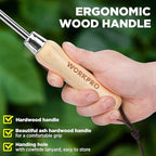 WORKPRO Dandelion Weeder Puller Tool with Wood Handle, Polished Stainless Steel Garden Weed Remover Tool, Two-Pronged Fork Weeder Tool for Lawn Farmland Transplant Gardening Plant Tool